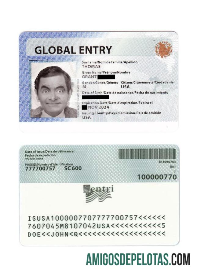 Cartão de entrada global dos EUA modelo